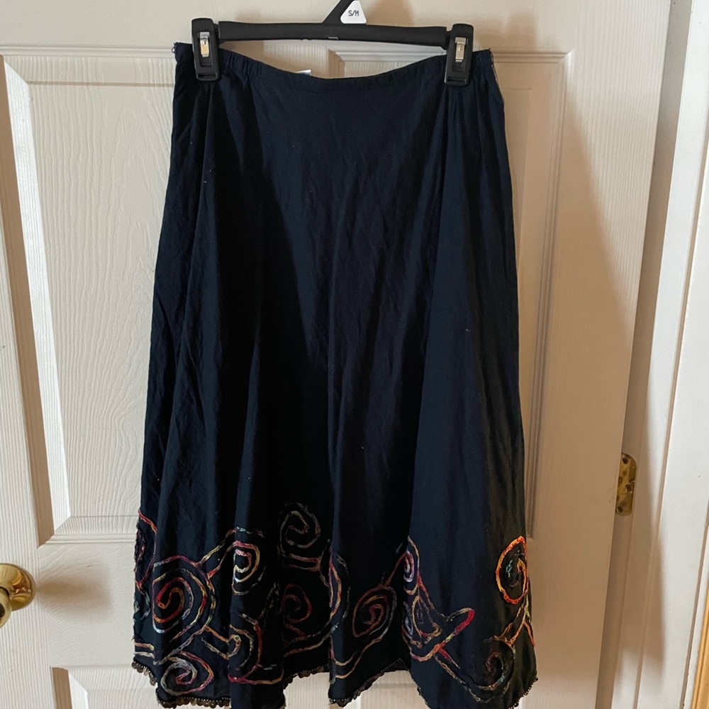 Chico's Black A-Line Skirt with Colorful Embroidery